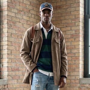 VTG Domani Mens Utility Shirt Jacket L Brown Chore Barn Overshirt Button Up Work